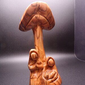 Statue Holy Family resting under Palm Tree 5 in tall made of olive wood